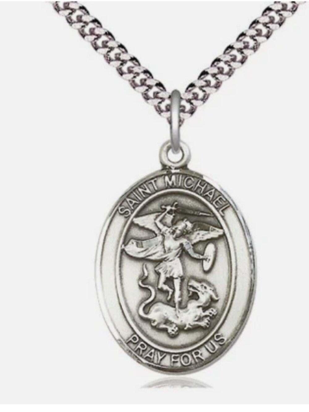 St. Michael The Archangel Large Pewter Oval Medal - 24" Endless Chain